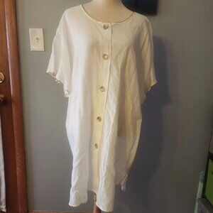 Wear Abouts Ladies Swim Cover-Up White Gold Buttons and Gold Trim Plus Size 3X